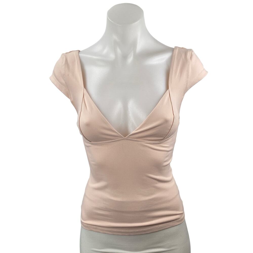 Free People Duo Pink Bustier Corset V Neck Cap Sleeve Cami Blouse Top Size S